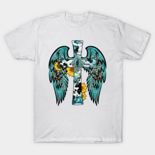 Cross With Turquoise Jewel And With Blue Wings T-Shirt